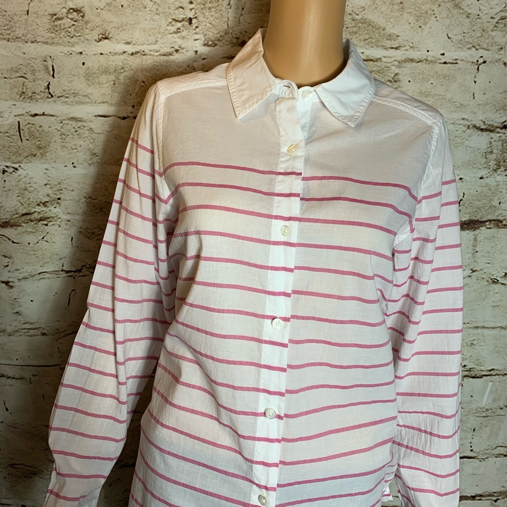 Pendleton Pink & White Striped Button Down Sz Med - image 3